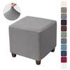 Solid Color Jacquard Square Ottoman Cover Elastic All-Inclusive Footrest Slipcovers Stool Covers Protector For Living Room Decor