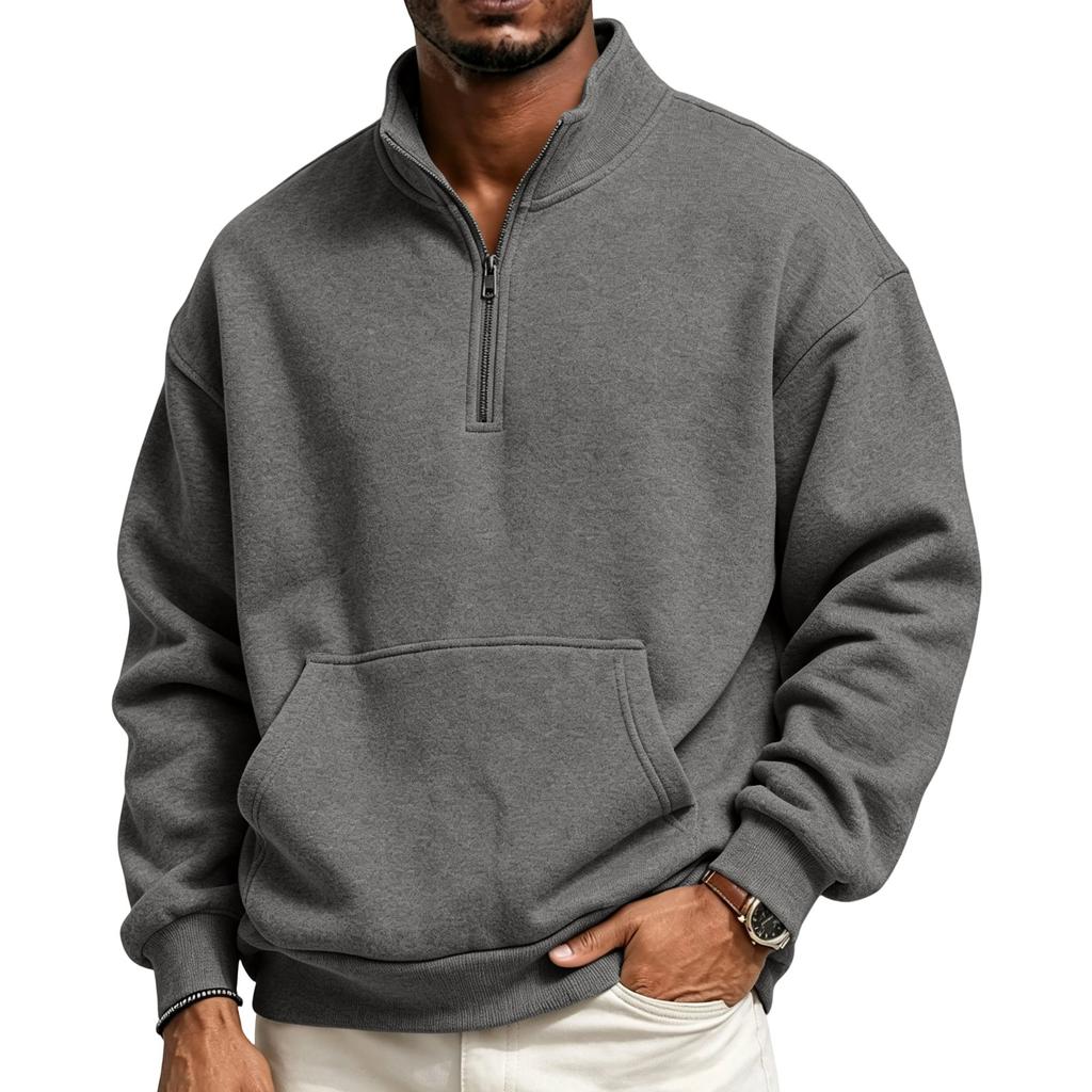 Chaqueta Deportiva con Cremallera y Forro para Hombre, Sudadera Casual de Manga Larga con Cuello Alto y Bolsillos