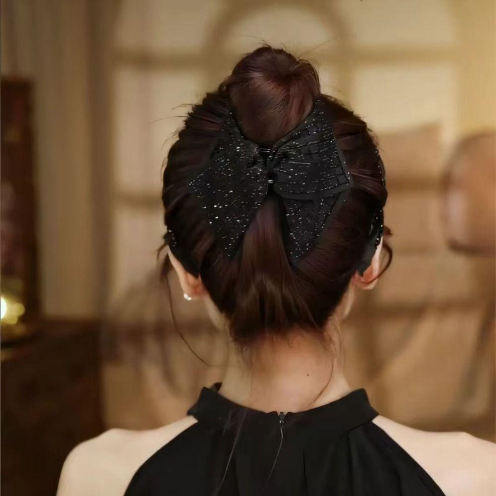 Schwarzer Stoff Strass Haarspangen Temperament Krallenklemme Elegante Haarnadeln Damen Kopfschmuck