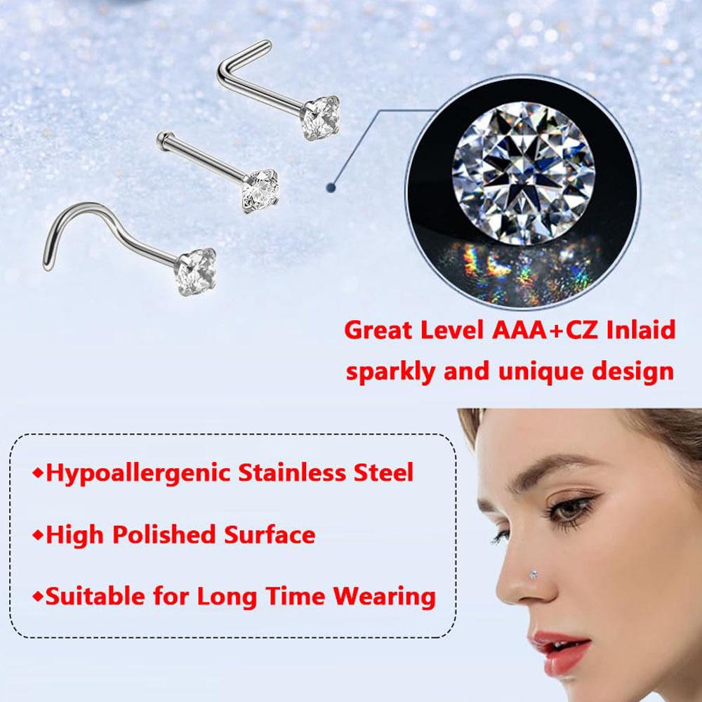 12-teiliges vergoldetes Diamant-Nasenring- & Stecker-Set
