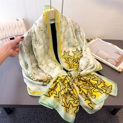 Temperament And Fashionable Silk Scarf Long Thin Printed Luxury Scarf For Women'S Travel Shawl Sun Protection