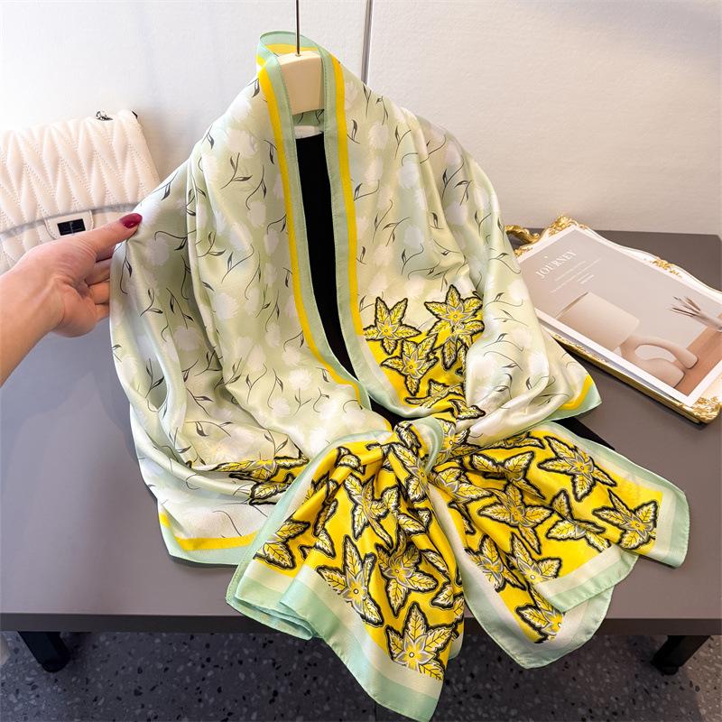 

Spring and summer printing simulation silk brocade sunscreen contrasting star flower silk scarf long scarf shawl versatile headscarf scarf 180*80cm