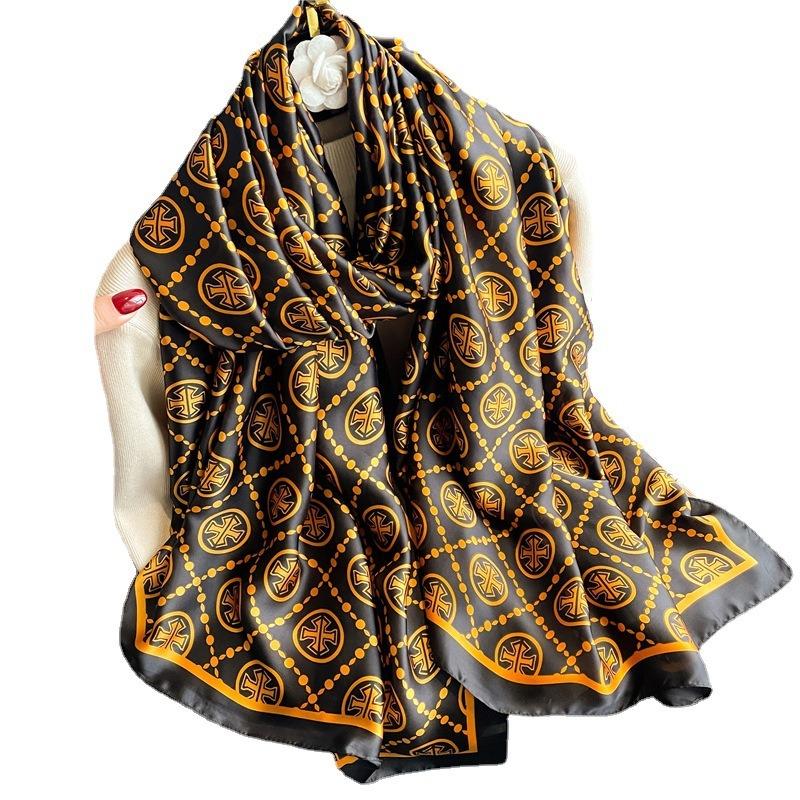 Fashion plaid luxury scarf women's goods new silk scarf long large size travel shawl sun protection