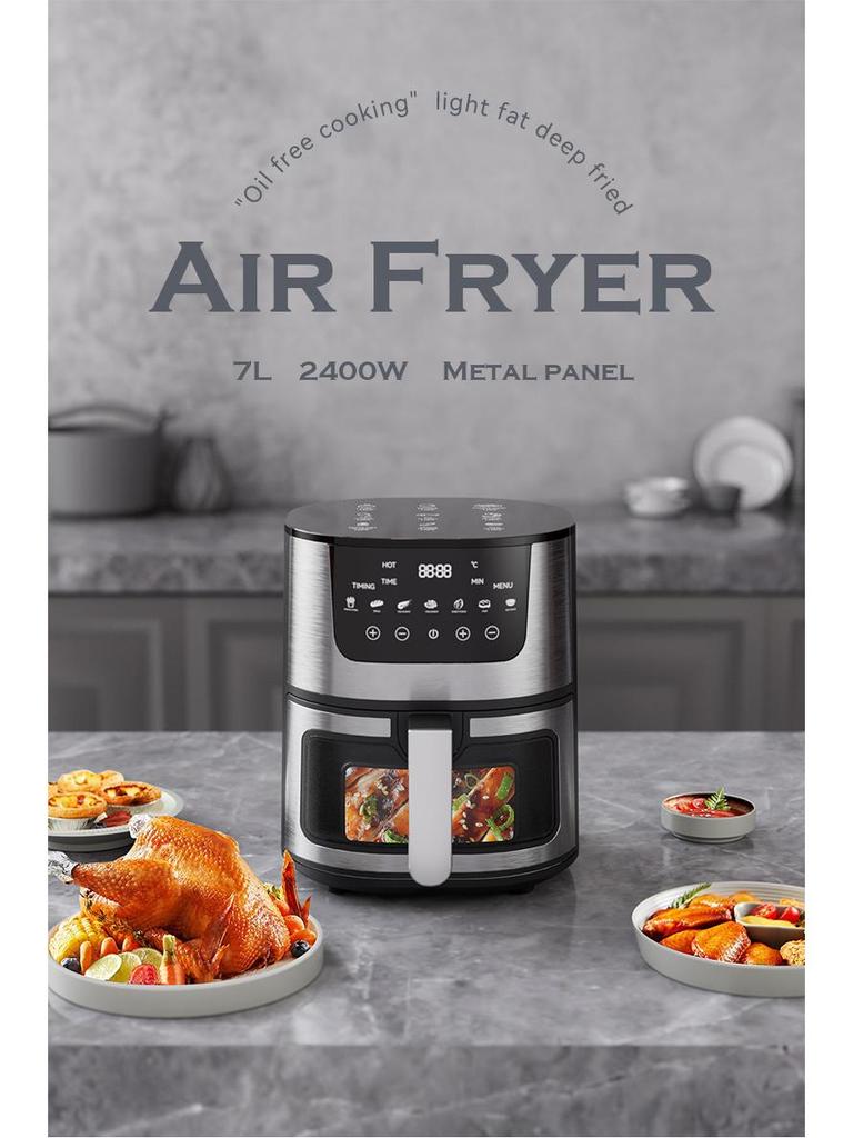 7L Stainless Steel Smart Air Fryer with Visible Cooking Window - Large Capacity Household Model, US Standard