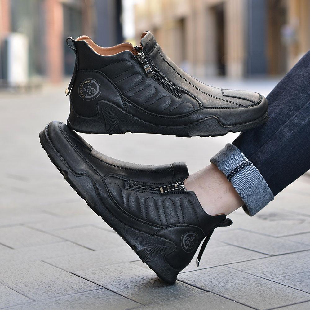 Outdoor Zip Shoes Men Leather Sneakers Man Travel Casual Shoes Leisure Walking Shoes Fashion Sneakers