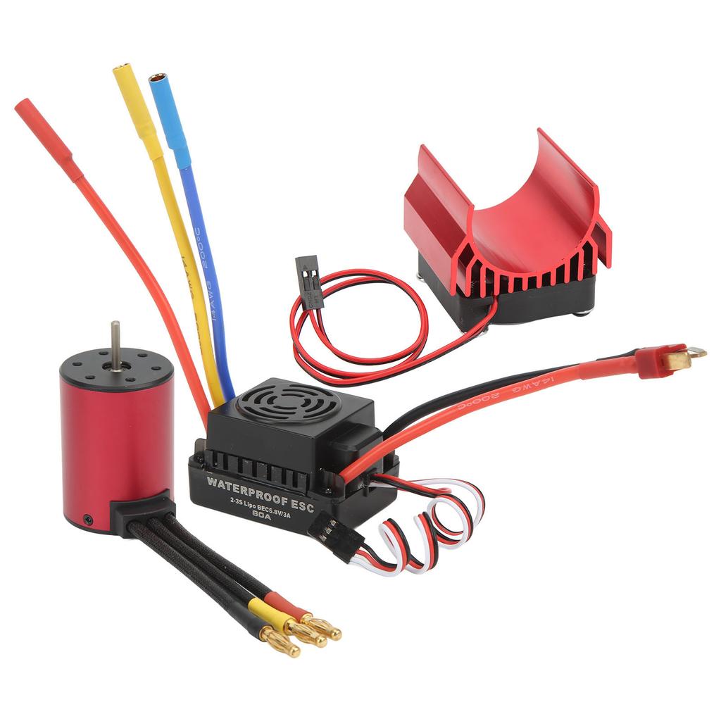 RC Waterproof Brushless 60A ESC S3650 2300KV Brushless Motor Kit with Motor Cooling Fan for 1 8 1 10 RC Car