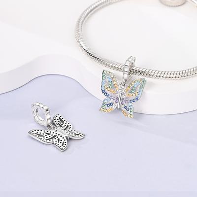 Genuine Charm Copper Dreamy Colorful Butterfly Pendant Fits Charm Plata Bracelet For Women Jewellery Crafting Beautiful Gift