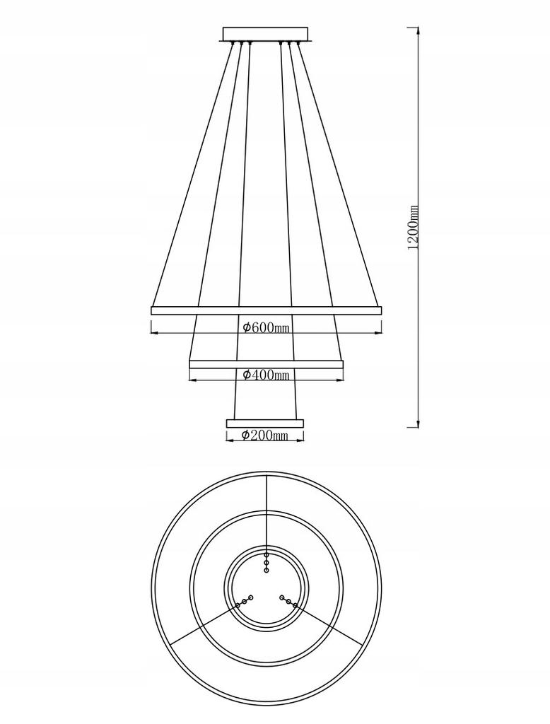 Ceiling Lamp 3 Rings Chrome Hanging Chandelier Led + Remote Control 20/40/60Cm