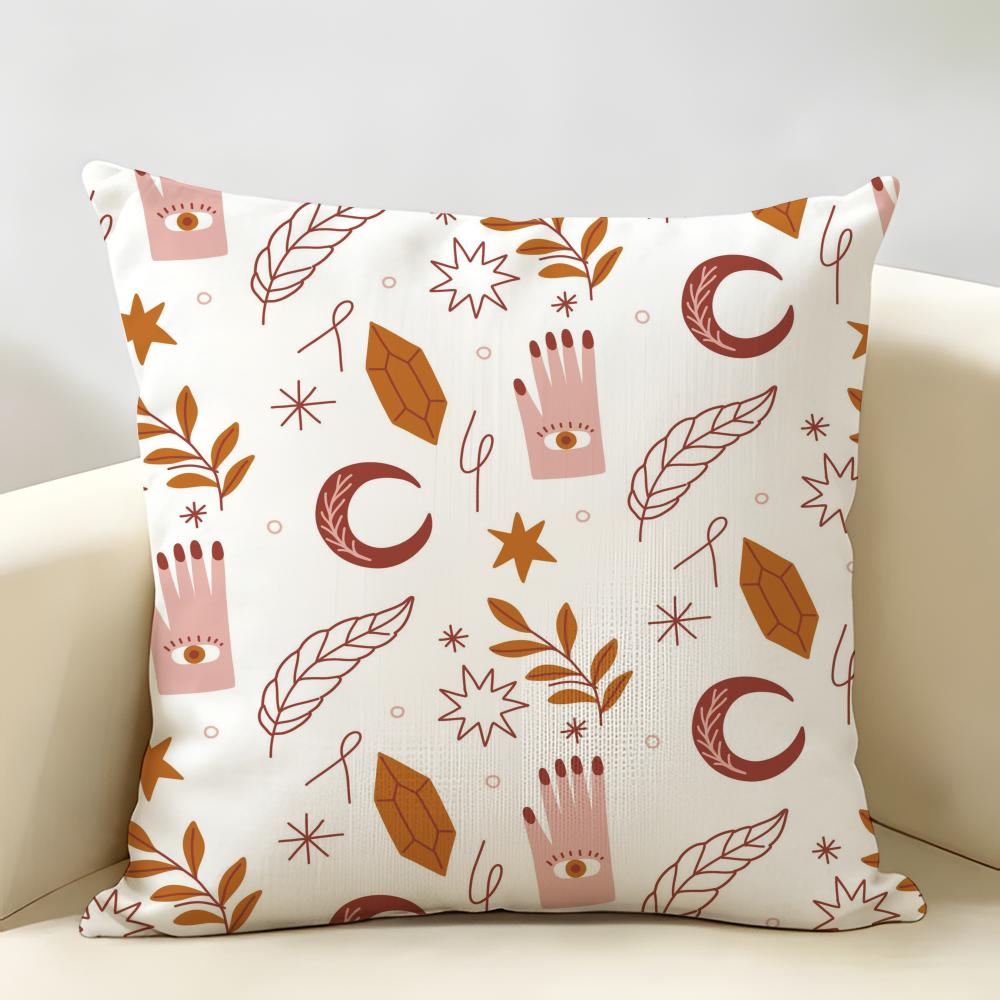 Abstract Boho Pattern Cushion Cover Durable Hypoallergenic Organic Linen Short Pillow Cover Washable