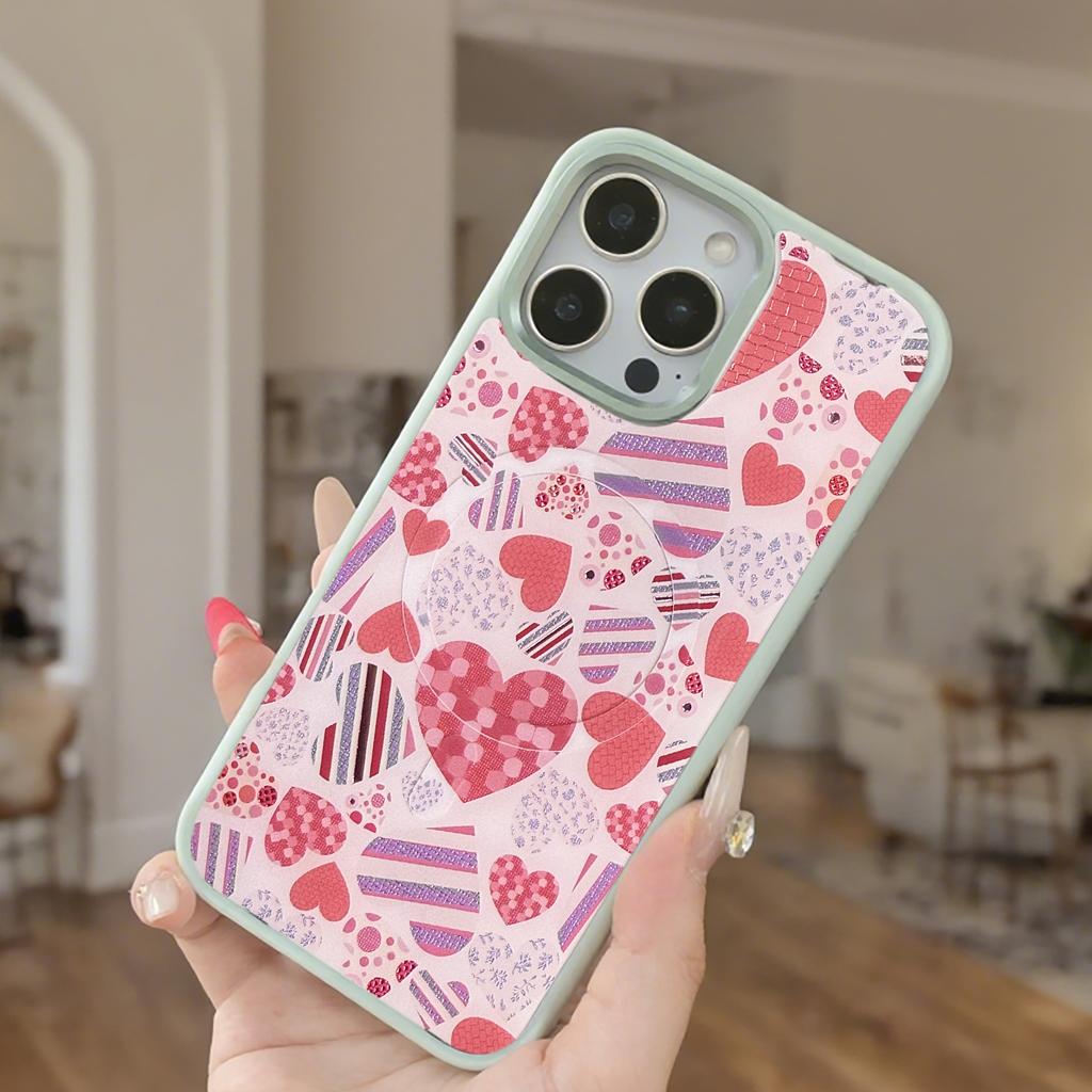 For iPhone 16 Pro Max Case Compatible with MagSafe Phone Cover with Detachable Love Heart Pattern Backplate