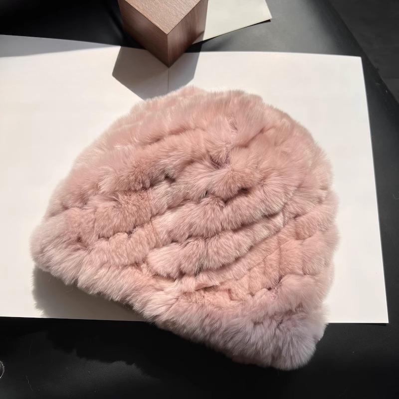 Real Rex Rabbit Hair Hat Women's Thickened Hair Hat Fur Cold Warm Ear Protection Plush Knitted Hat Baotou Hat Autumn and Winter