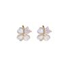 Women Luxury Four Leaf Clover Flower Cat Eye Stone Zircon Stud Earrings