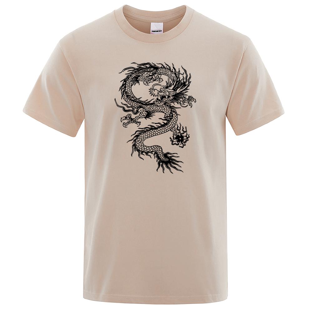 Chinese Style White Dragon Men Tshirts Fashion Breathable T Shirts Loose Cotton Tee Clothing High Quality Brand Male T-Shirt