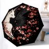 0106 Cherry Blossom Fox  Pattern, Automatic Folding Umbrella, Portable and Foldable Design, 8 Ribs, a Christmas or Birthday Gift.