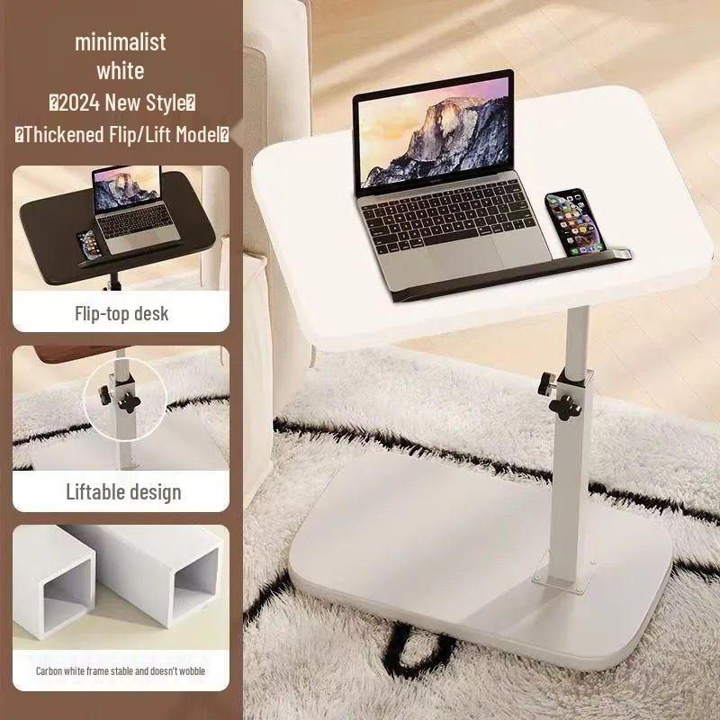 Reversible Bedside Table with Liftable Side, Sofa & Coffee Table, Bedroom & Living Room Computer Desk, All-in-One Table