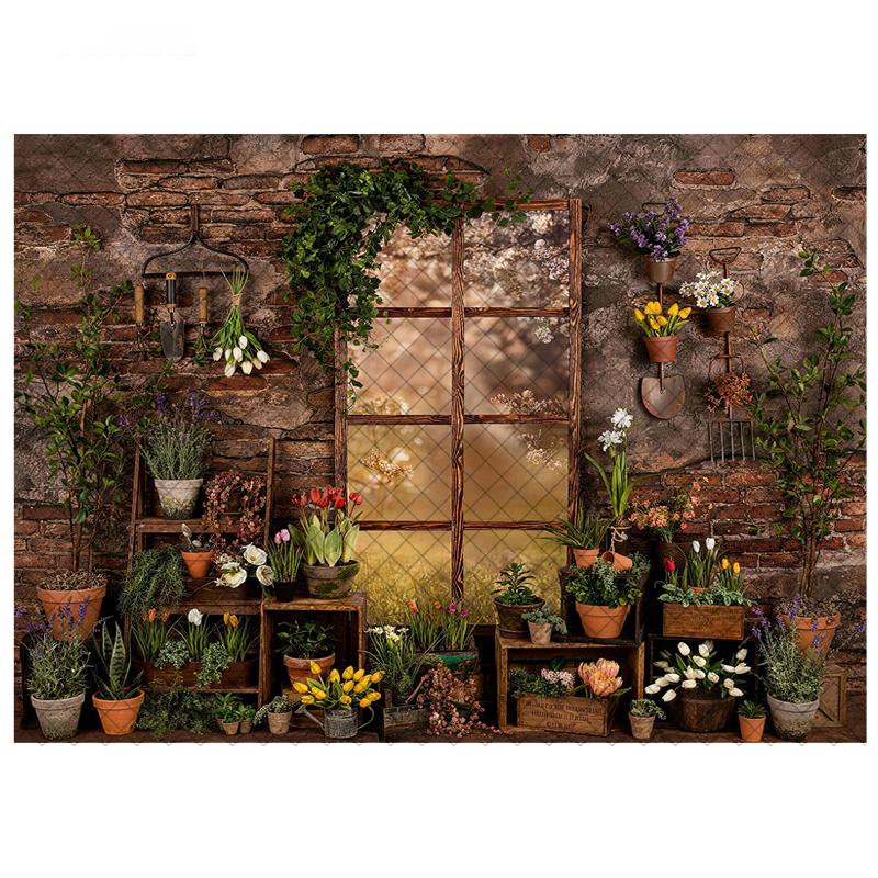 LS Photography Background Green Plants Floral Window Kids Birthday Party Cake Smash Portrait Decor Backdrop Photo Studio