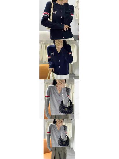 Women's Korean Style Embroidered Color Block Striped Sweater Cardigan