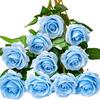 Artificial Rose Flower with Green Leaves Realistic Fake Silk Flower Branch Home Office Wedding Party Faux Bloom Decoration Table Centerpiece