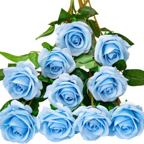 Artificial Rose Flower with Green Leaves Realistic Fake Silk Flower Branch Home Office Wedding Party Faux Bloom Decoration Table Centerpiece