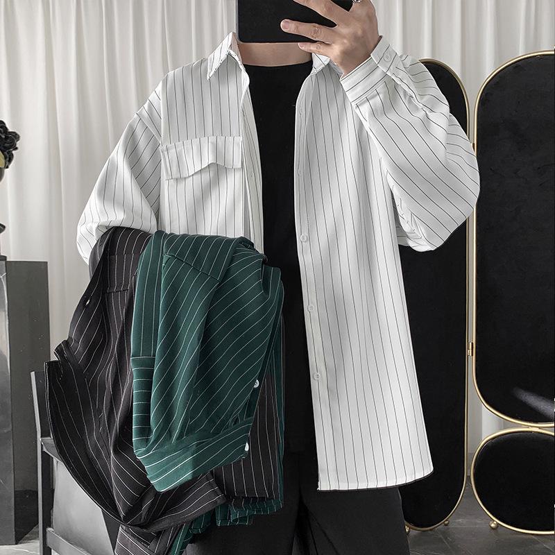 Men's Harajuku Style Striped Long Sleeve Shirt - Trendy, Casual, Loose-Fit, Versatile Korean Button-Down Jacket