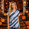 Damen V-Ausschnitt Kurzarm Kasack mit Taschen Halloween-Print Pflegekraft Uniform