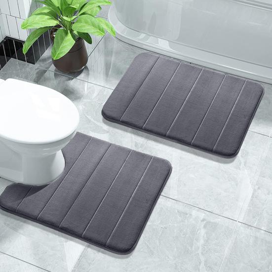 4Pcs/Set Memory Foam Bath Mat Soft Microfiber Bathroom Rugs Non-Slip Thick Toilet Mats Machine Washable Water Absorption Universal Bathroom Set