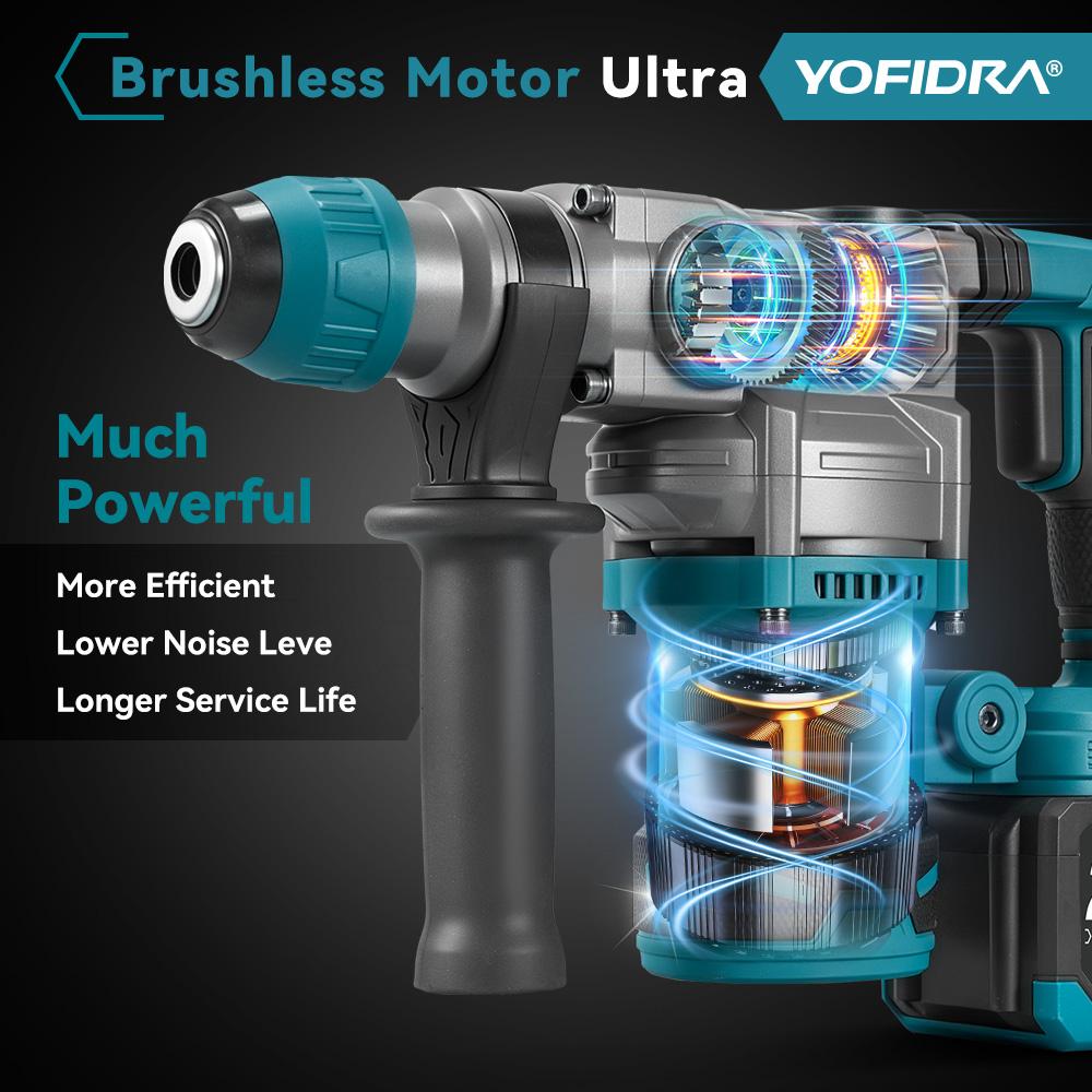 YOFIDRA Brushless 26MM Electric Hammer Impact Drill 8000IPM Multi-Screwdriver Rotary Drilling Tool For Makita 21V Battery Pin