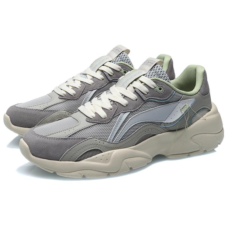 Li Ning Cushioning Slip Resistant Abrasion Resistant Low Top Running Shoes Unisex Gray AGCR165-3