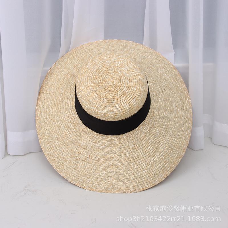 Spring and Summer New Versatile Simple Flat-top Big-brimmed Basin Type Straw Straw Hat Outdoor Travel Sunscreen Sunshade Beach Straw Hat
