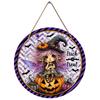 Cute witch pumpkin trick or treat Round Wooden Hanging Plaque wall art decor indoor outdoor seasonal festive ornament holiday party supply