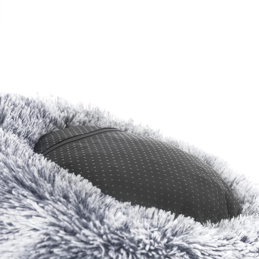 FEANDREA Dog Bed, Donut Cat Bed, Fluffy Calming Pet Bed with Removable, Washable Cover, Soft Long Plush, 50 cm, Grey
