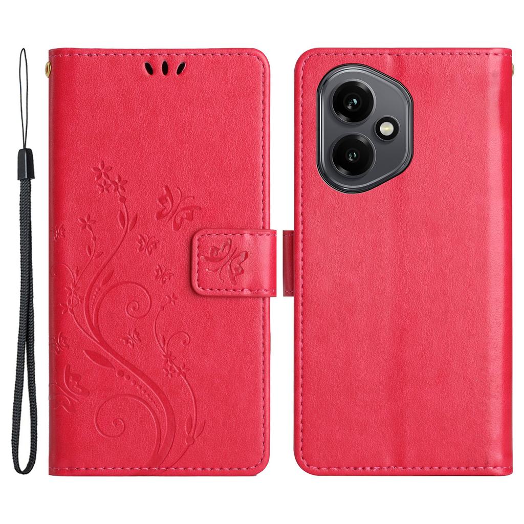 Dla Honor 400 5G (Światowy) Skórzane etui portfelowe z wytłoczonym motylem i kwiatem, pokrowiec na telefon ze smyczą