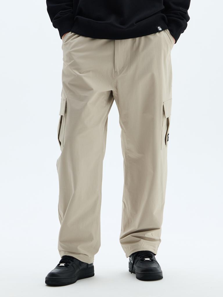 Jeimiweseuteu Stretch Wide Cargo Ripstop Pants (Beige)