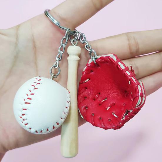 Baseball Keychain Pendant Zinc-Iron Alloy Wood Faux Leather Baseball Bat Cap Team Gift Baseball Fan Accessory