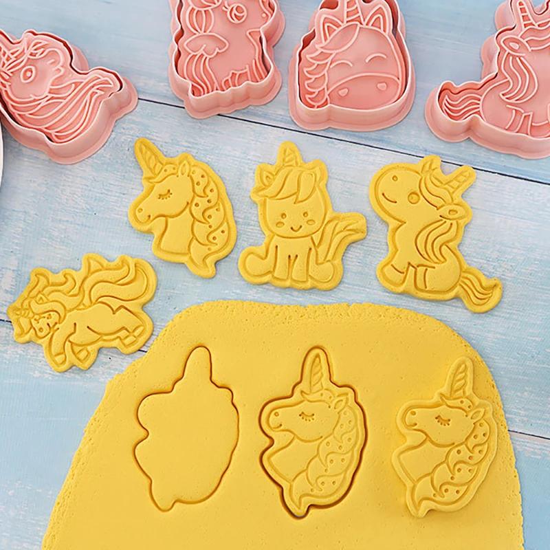 6 Pcs/set Cookie Cutters Plastic 3D Cute Cartoon Pressable Biscuit Mold Cookie Stamp Kitchen Baking Pastry Bakeware
