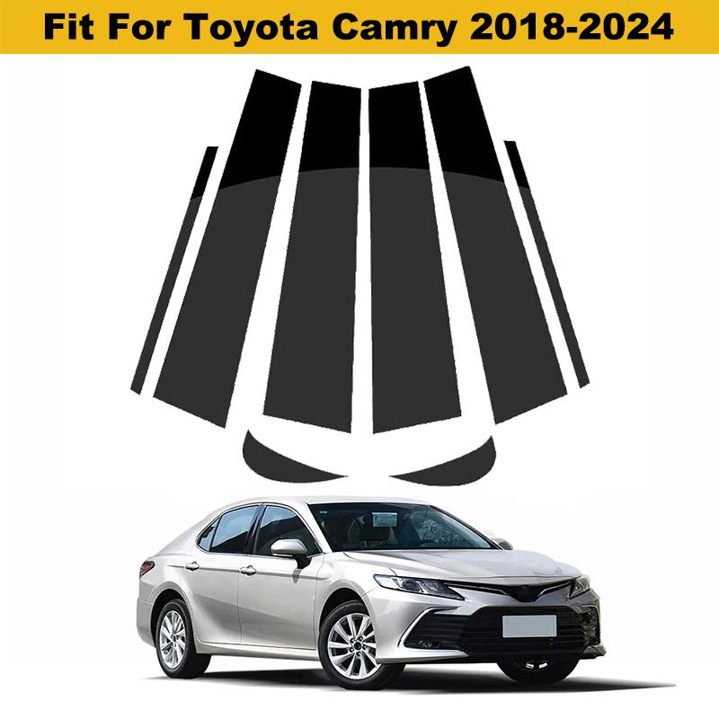 8Pcs Car Polished Black Window Pillar Door Post Trims Cover BC Column Panel Stickers For Toyota Camry 2018 2019 2020 2021-2024