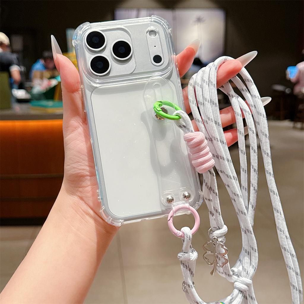 Crossbody Wrist Strap Phone Case for IPhone Air 17 16 15 Plus 14 13 12 11 Pro Max X XR XS Silicone Transparent Protective Cover