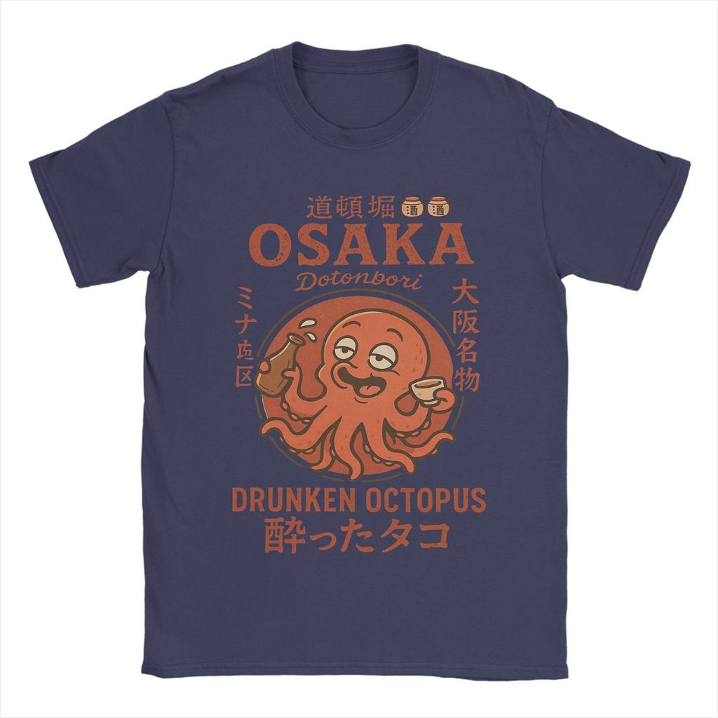 Vintage Osaka Dotonbori Drunken Octopus TShirt for Men Cotton T Shirts Japanese Short Sleeve Tee Shirt Breathable and Soft