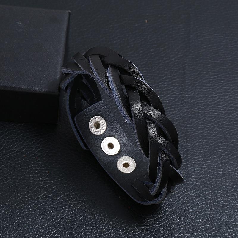 Genuine Leather Bracelet Braided Sporty Wide Wristband Cuff Bracelet Steampunk Style Leather Wrap Wristband for Women Men чёрный