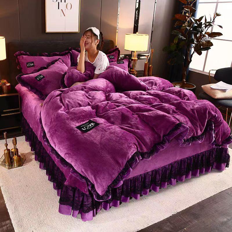 King size/Queen size/Full Size Sheet Quilt Cover Pillowcase Set Thick Cotton Bedroom Simple Bedding High Quality