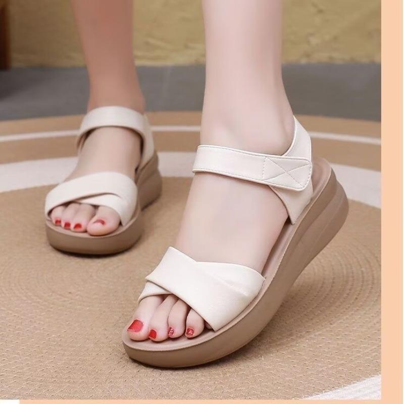 Summer Women's Shoes Platform-soled Wedge Heel Fashion One-button Open-toe Fashion Mom Fashion Sandals