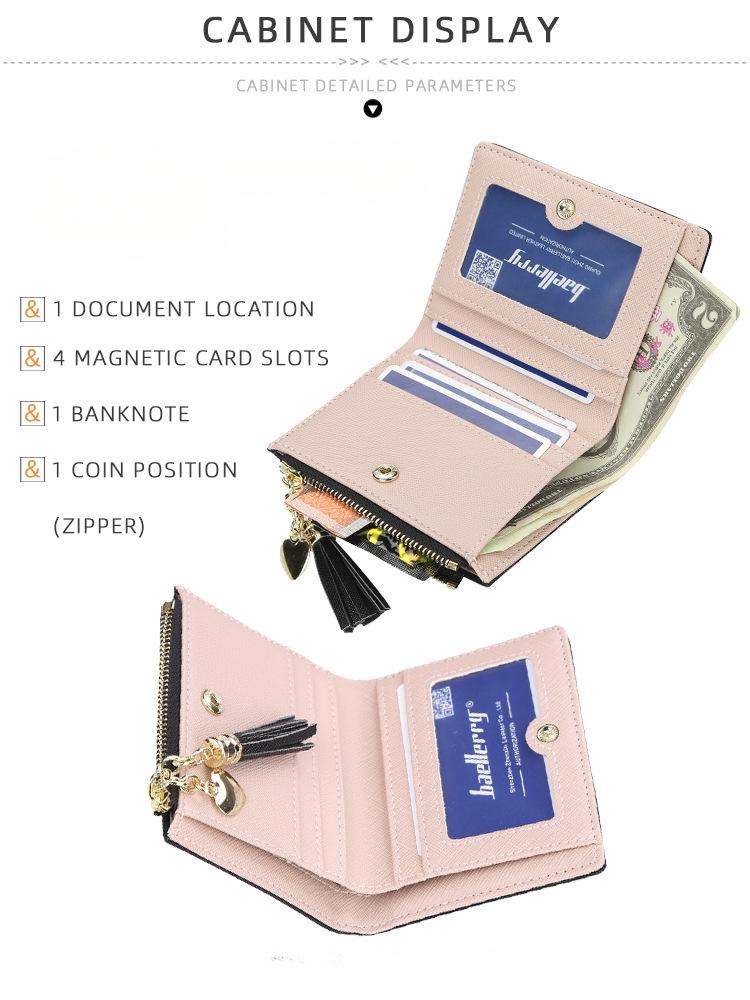 Baellerry Damen Kurze Geldbörse Reißverschluss Münzfach Koreanischer Stil Geldbörse Mode Brieffach PU-Leder Notizetui Quaste Kartenhalter