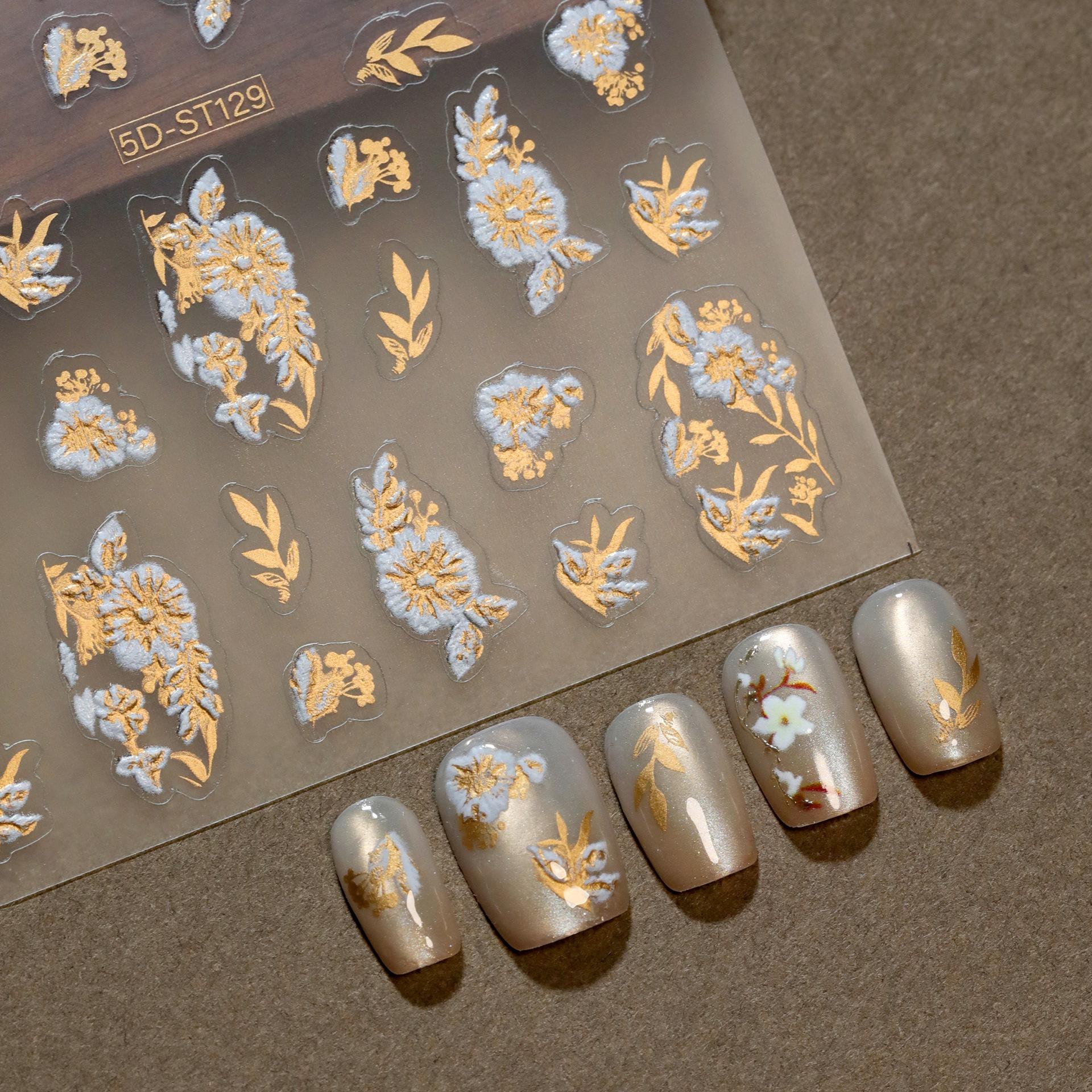 Новый китайский стиль наклейка для маникюра золоченая трехмерная 5D накладка для ногтей наклейка для ногтей цветочная рельефная наклейка наклейка для маникюра ST129