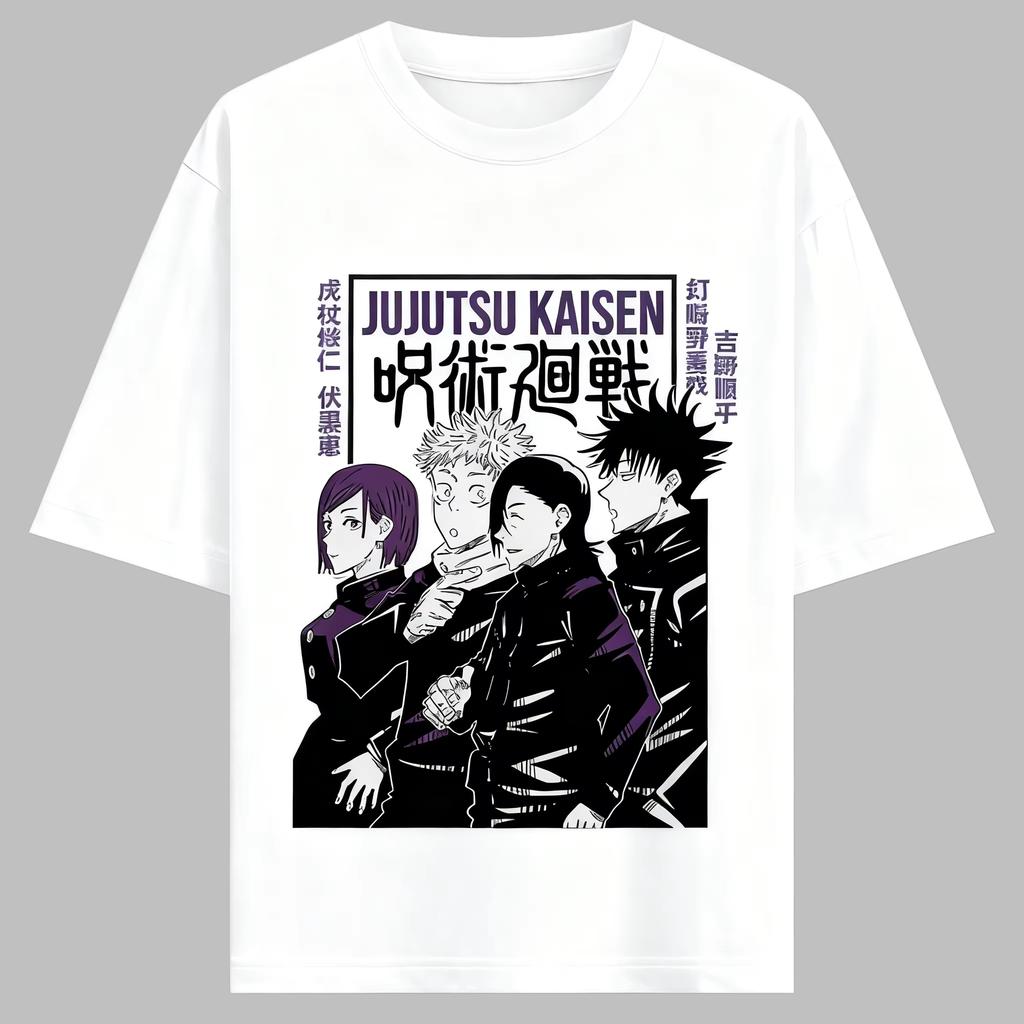 Jujutsu Kaisen Anime Quartet Printing Cotton Tshirt Unisex and Women Harajuku Fashion Loose Summer Anime Peripheral Clothing