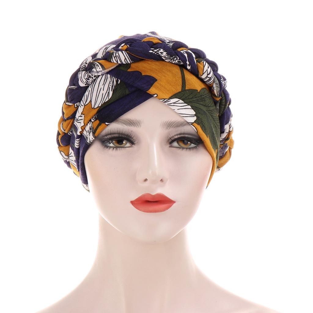 Tie-Dye Silk Floral Braided Headscarf Hat - Short Braid Style, In Stock