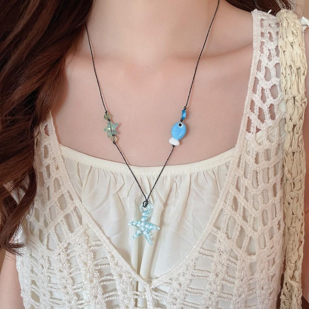 Starfish Ceramic Fish Pendant Ocean Sea Series Boho Ethnic Necklace Fish Starfish Necklace  Girls