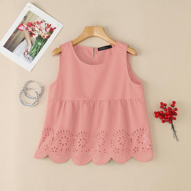 

ZANZEA Женские повседневные летние майки без рукавов с круглым вырезом 4XL розовый