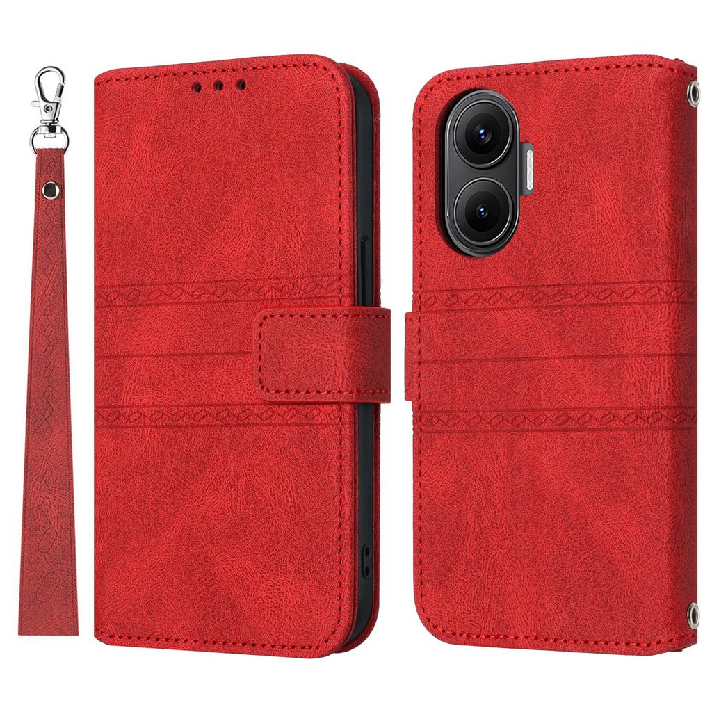 For Xiaomi Poco F7 5G/Redmi Turbo 4 Pro 5G Case Wallet Skin-Touch Leather Imprinted Phone Cover with Wrist Strap