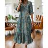 Abito Lungo A-line Lento Stampato a Manica Corta Moda Estiva Elegante Vintage A-line Lento Bohe Abiti Femminili 2026 Abbigliamento Semplice Casual