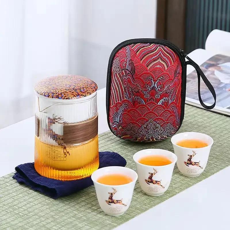 Portable Travel Tea Set High Temperature Resistant Glass Tea Cup Set New Hot Travel Essential Accessories Teaware Sets